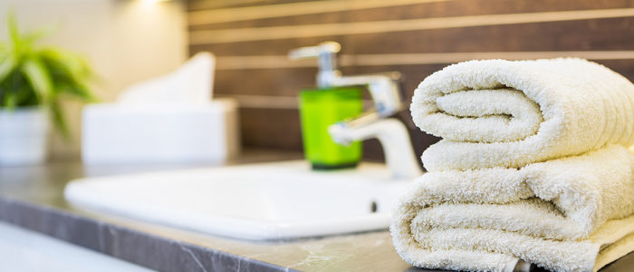 Bathroom interior. Close up of a wash basin in a modern bathroom interior.